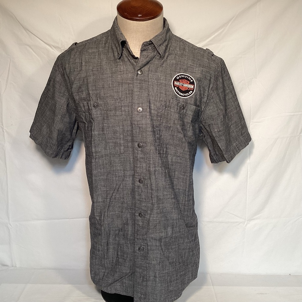 Harley-Davidson Short Sleeve Button-Down Shirt in Charcoal Gray Men’s Size Large
